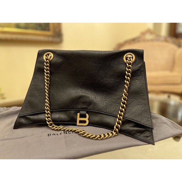 Balenciaga Crush Large Crackled Leather Black Shoulder Bag 💯% Authentic 🥇 - Picture 1 of 14